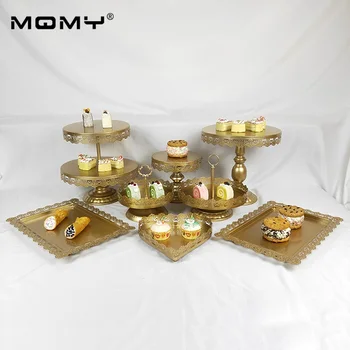 

8 pcs New Style Pop Crystal 3 Tier Metal Gold Wedding Cake Stand