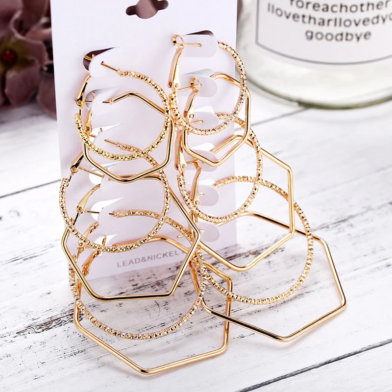 

6pcs/set New Stud Earring For Women Simple Geometric Polygonal Rock Earrings With Exaggerated Earrings Jewelry For Girls