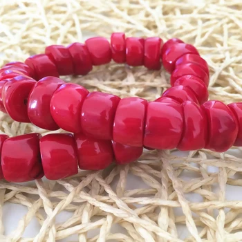 

Natural red irregular column abacus rondelle coral 8x11mm 10x15mm stone loose beads charms Jewelry making 15 inch B606