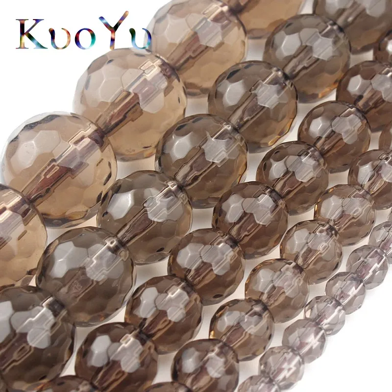 Faceted Smoky Quartzs Beads Smooth Loose Spacer Beads For Jewelry Making Natural Stone Diy Bracelet Accessories 15”Strand 6-12mm