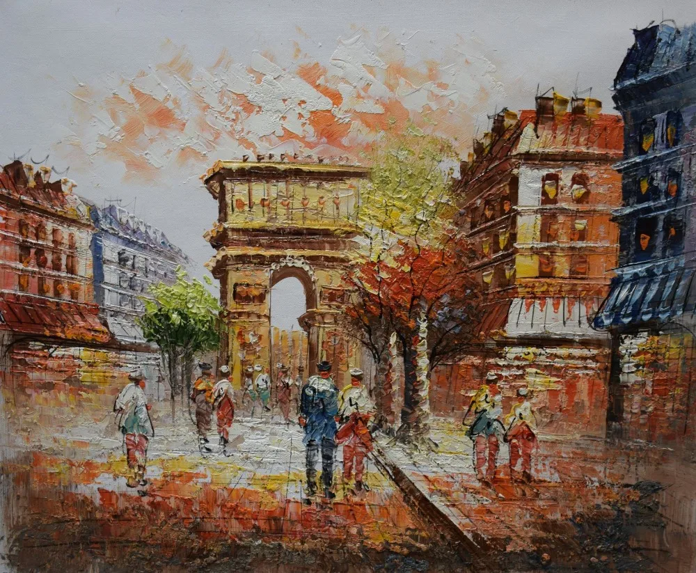 HandPainted European Landscape Canvas Painting Arc de Triomphe Paris