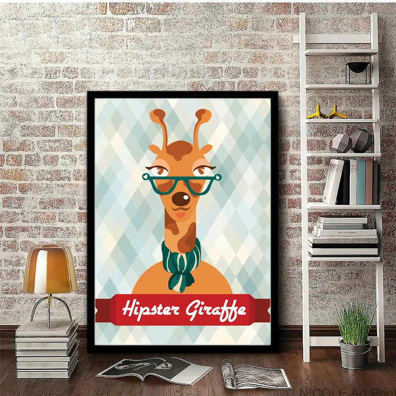 

Cartoon Animal Art Canvas Print Painting Poster , Giraffe Wall Pictures For Children Room Decor Home Decoration