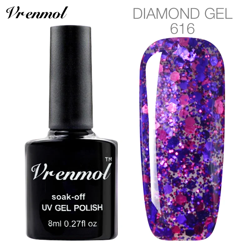 Vrenmol 8 мл белоснежный цвет супер блестящий Гель-лак с блестками Алмазный УФ-гель для ногтей DIY Nial Art Design Макияж ногтей - Цвет: 616