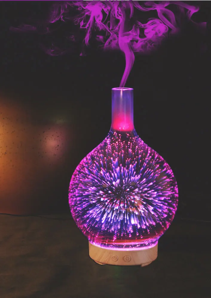 Difusor de Óleo Decoração da Lâmpada Colorido Mágica Vidro Led Night Light Essencial Aromaterapia ar Purifierhome Luz 3d 9 Luzes noturnas