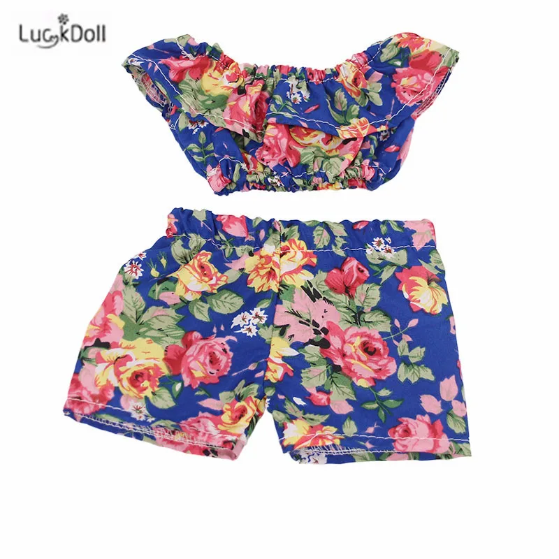 LUCKDOLL цветок короткий рукав шорты комплект подходит 18 дюймов Американский 43 см BabyDoll одежда аксессуары, игрушки для девочек, поколение, день рождения Gif - Цвет: n1205