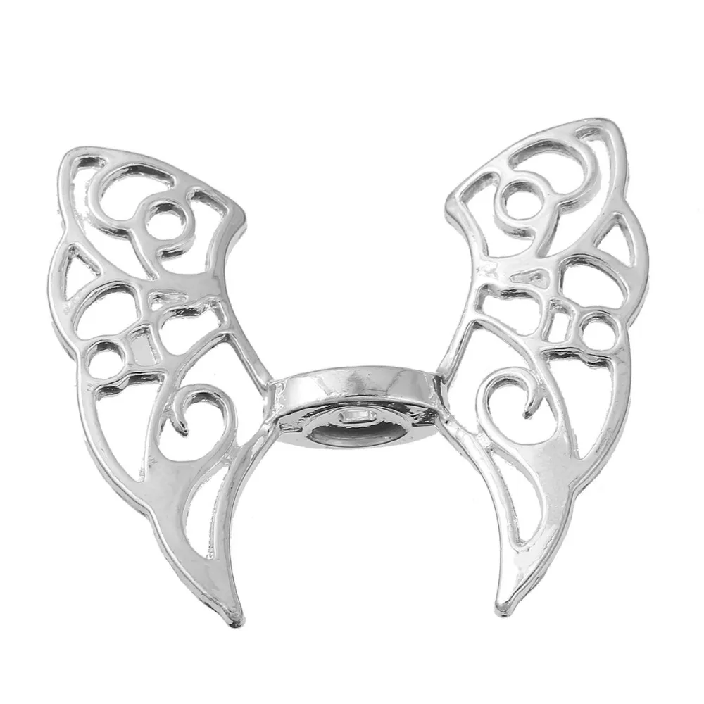 

8Seasons Zinc Based Alloy Spacer Beads Butterfly Animal Silver Plated Wing 43mm(1 6/8") x 36mm(1 3/8"), Hole: Approx 2.5mm, 3PCs