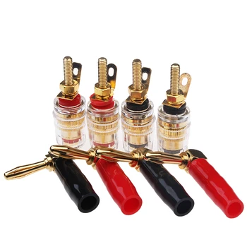 

8Pcs 24k Gold Plated 4mm Red/Black L Type Banana Plug Audio Speaker Cable Connector Speaker Terminal Binding Post