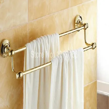 

Bathroom Accessory Polished Golden Brass Wall Mounted Bathroom Double Towel Bar Towel Rack Towel Rails aba102