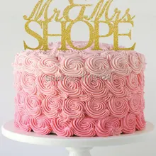 Персонализированные Mr& Mrs золотой блеск торт Топпер дизайн на заказ фамилия свадебный торт Топпер s