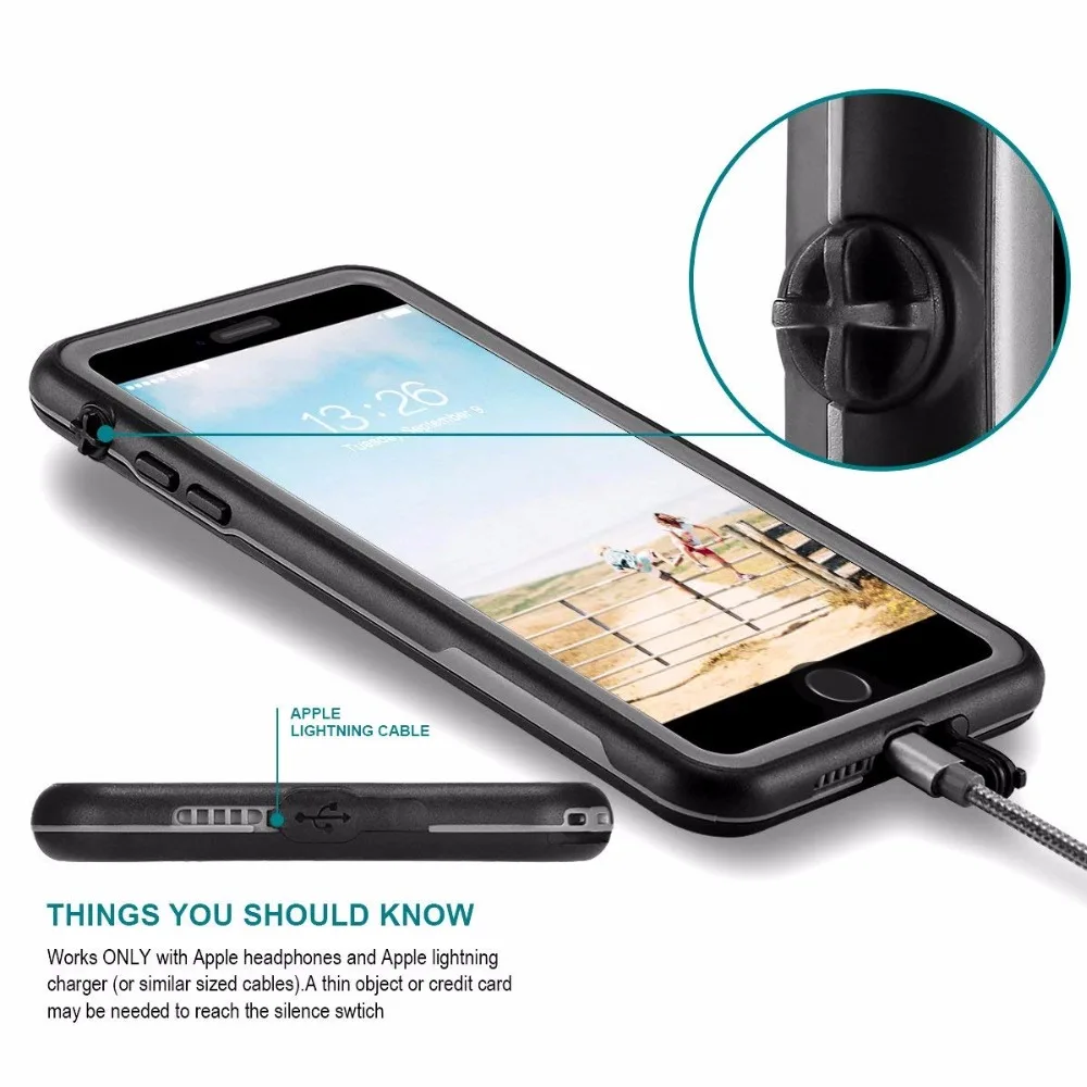 ل فون 7 8 زائد للماء حالة الحياة المياه صدمة الترابية سنو والدليل حماية ل فون 7 8 حالة مع اللمس ID حالة غطاء