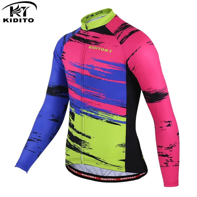 KIDITOKT, Зимняя Теплая Флисовая велосипедная майка, мужская,, с длинным рукавом, Мужская одежда для горного велосипеда, дышащая одежда для велоспорта - Цвет: color 9