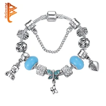 BELAWANG European Authentic BEADS jewelry Silver bracelet with horse star flower crystal charm bracelets bangles for