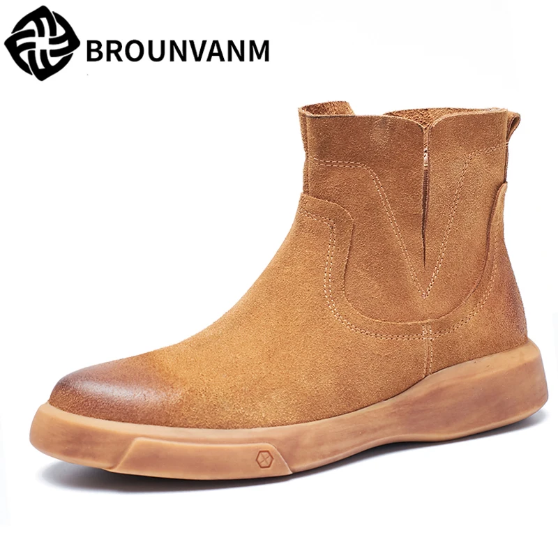 

Martin boots mens Genuine Leather Chelsea boots cowhide autumn winter British retro cowboy boots men breathable mens dress boots