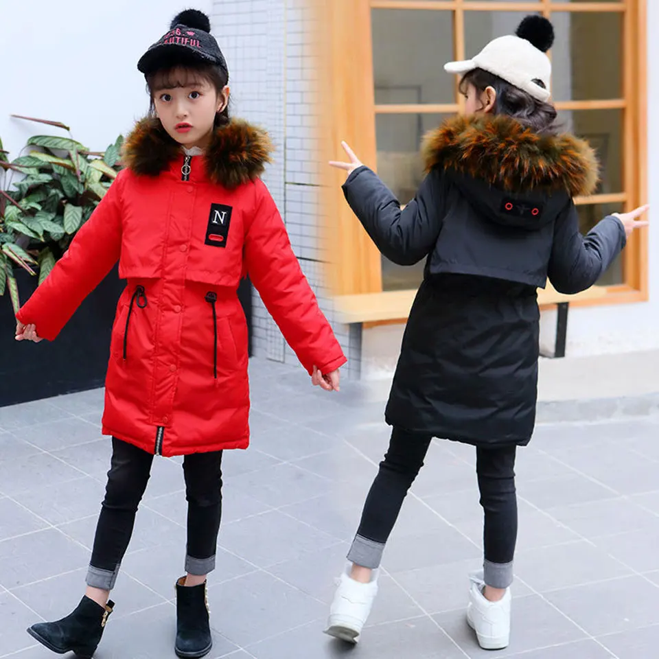 

Children Girls Winter Down Jacket 2018 New Fur Hooded Thick Long Kids Girl Clothes Coat Warm Parka Teenage Outwear 10 12 14 Year