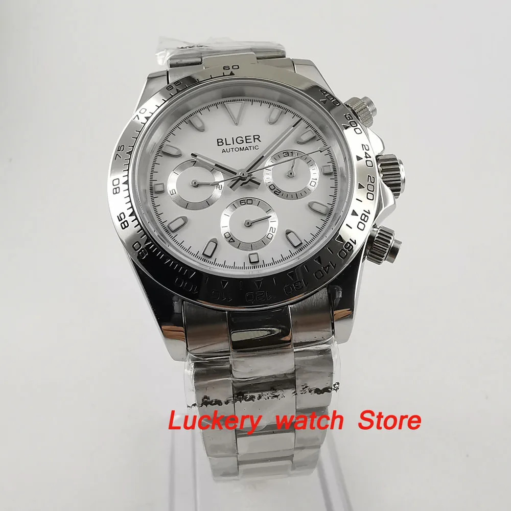 

39mm bliger watch white dial Multifunction week date Automatic movement men watch-BA120