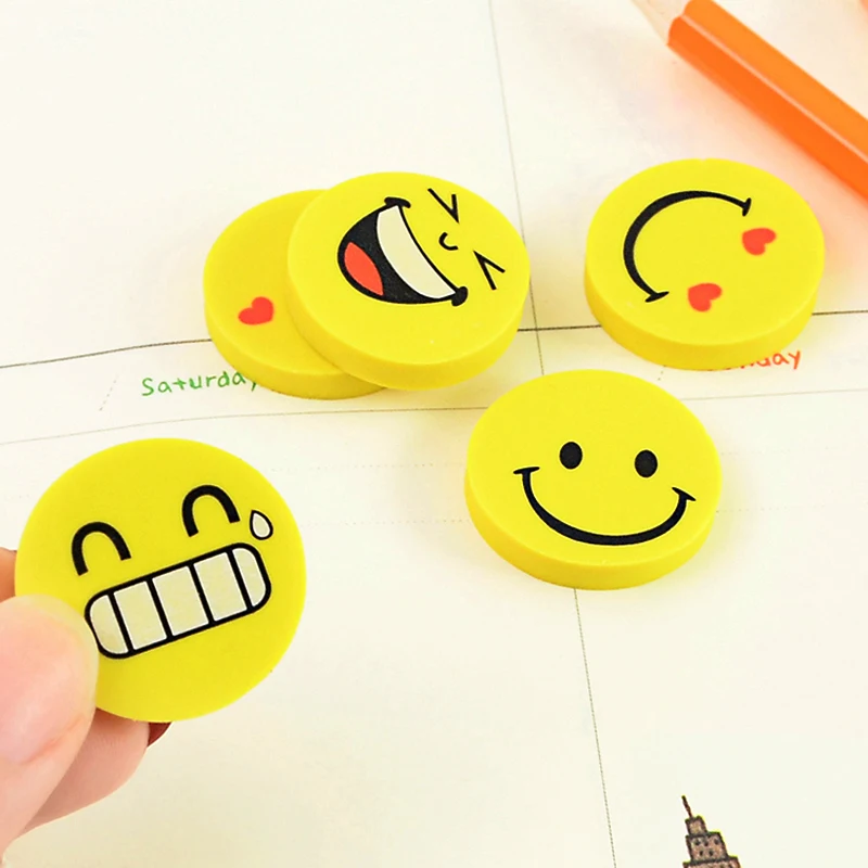

4 pcs/lot Creative Smiley Face Rubber Erasers Novelty Kawaii Stationery Office School Supplies Gift for Kids