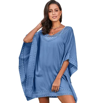 

2019 New Swimsuit Cover Up Womens Bikini Crochet Trimming Cover Up Kaftan Ladies Summer Black Beach Dress Robe De Plage