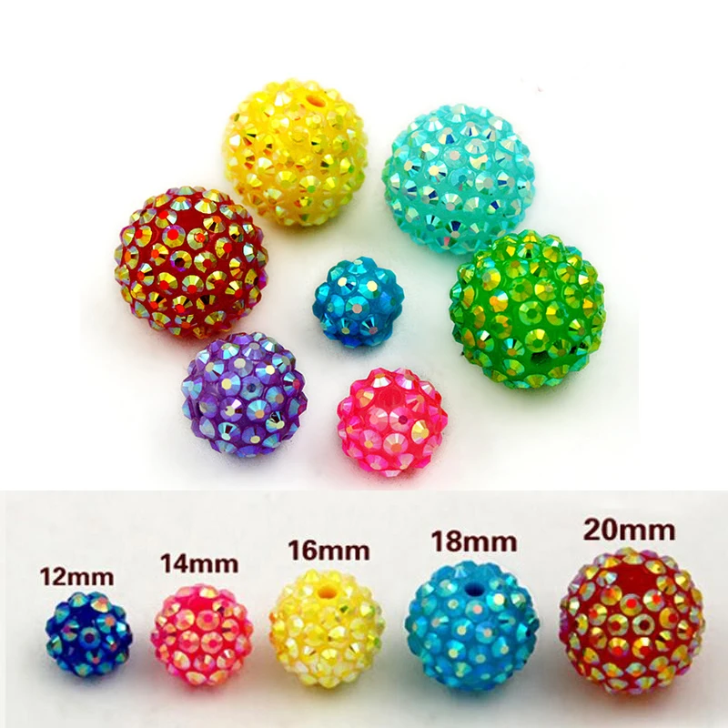 

Hot Sale 12 14 16 18 20mm Resin Beads 5Pcs/Lot Shinning Rhinstone beads Loose Spacer Beads for Jewelry Making Women Bracelet DIY