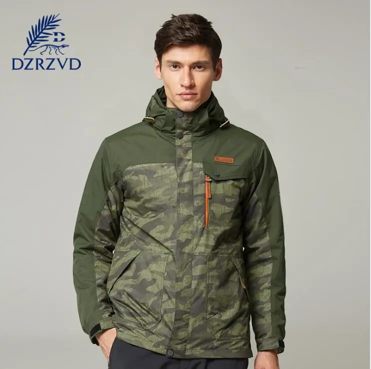 DZRZVD Для мужчин зимняя Лыжная Пеший Туризм камуфляжная куртка Для мужчин кемпинг рыбалка из двух частей Водонепроницаемый ветрозащитные