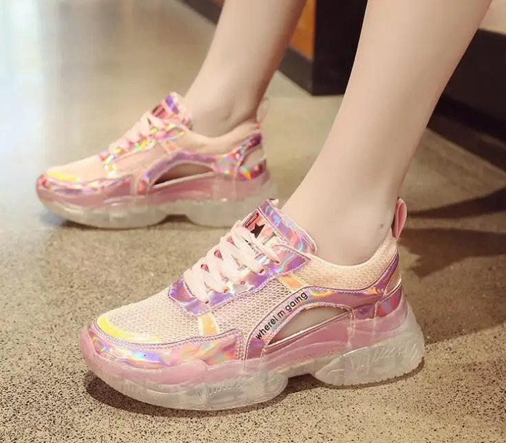 

Casual women's Openwork Colorful shoes 2019 summer new transparent bottom mesh sneakers