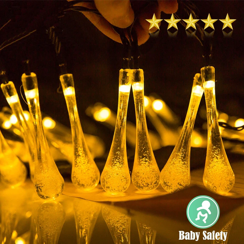 

Holiday Solar string light LED Waterdrop wire Multi styling Portable Safty Waterproof Decorative Twinkle Lighting chains