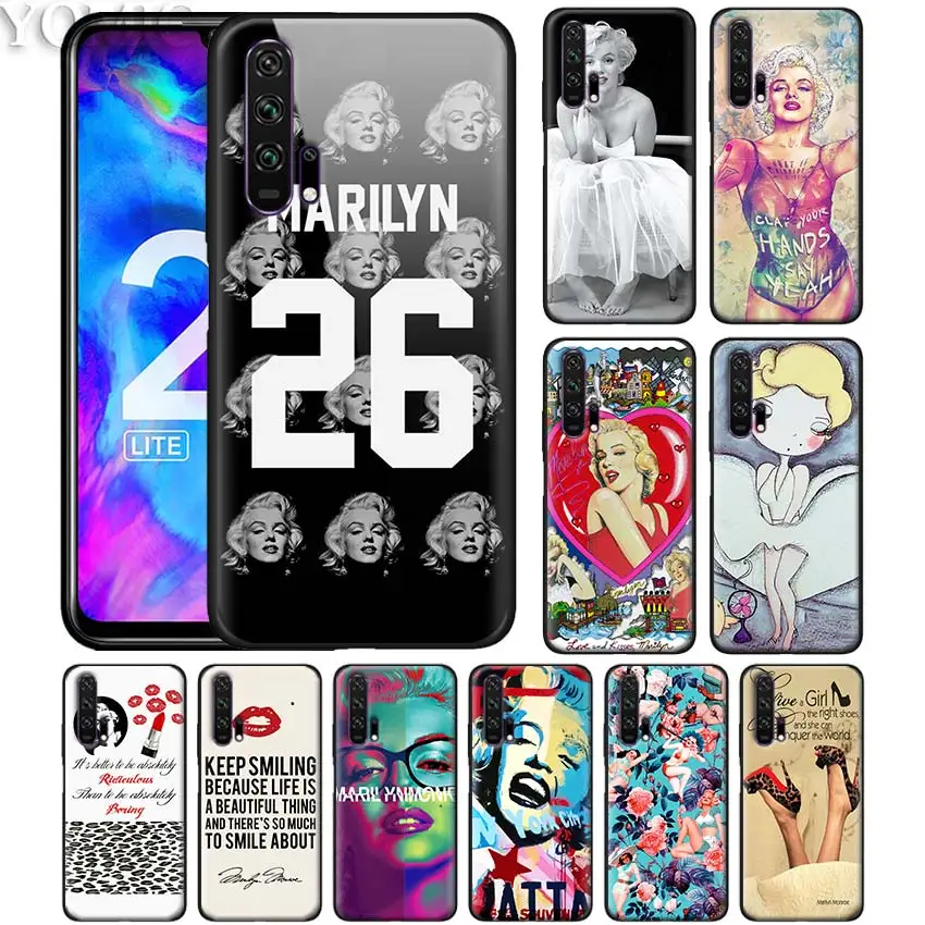 

Marilyn Monroe Black Silicone Case for Huawei Honor 20 Pro 10 20 Lite 8X 8S 8C 8A View 20 Y9 2019 Soft Case Cover