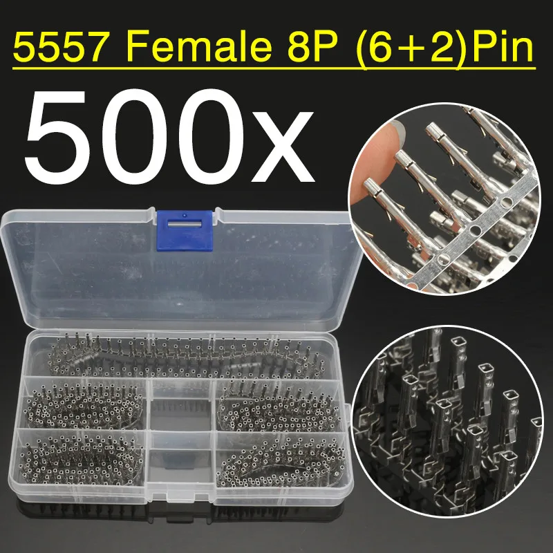 

Mayitr 500pcs Female 5557 ATX EPS PCI-E Crimp Terminal Connectors 8P(6+2) Pin Terminal Connector Kit for Computer Connectors