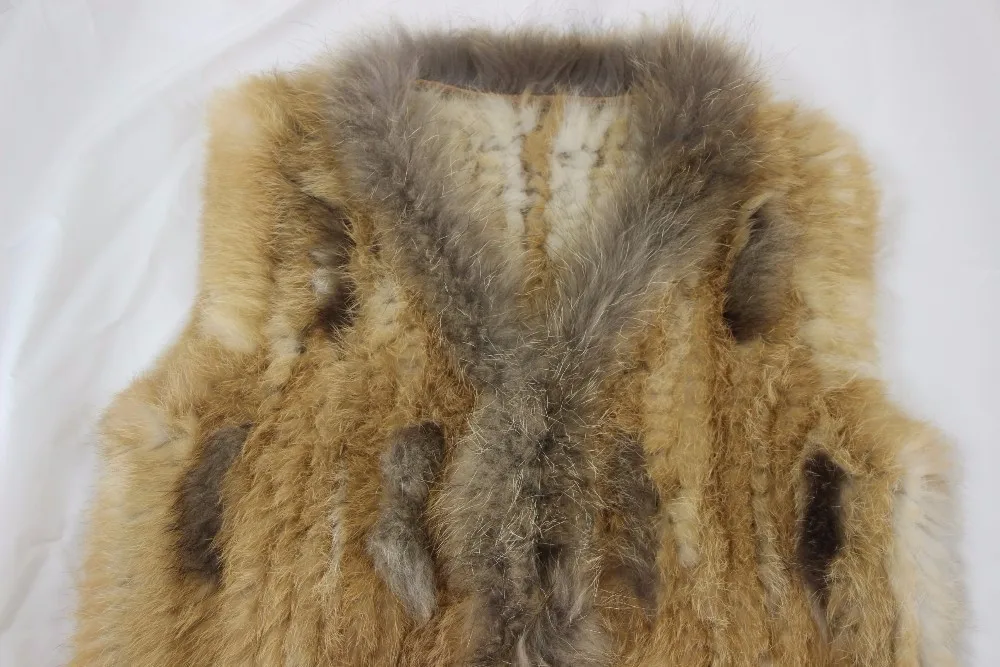 Harppihop женский натуральный вязаный жилет из кроличьего меха, отделка мехом енота, кисточки, Женский натуральный жилет, женский жилет colete pel