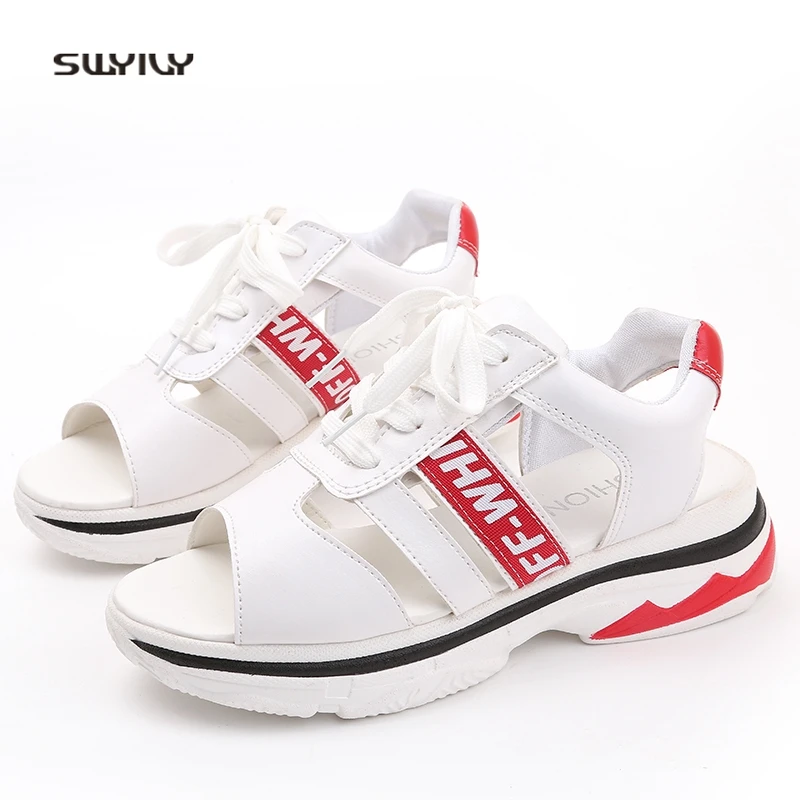 SWYIVY Women Sandals 2018 Gladiator Comfortable White Casual Shoes Summer Female Fashion Beach Sandals Shoes Bandage Wedge