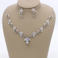 Stunning Copper Wedding Cubic Zircon Jewelry Set Bridal CZ Necklace Earring Set Banquet Party Jewelry Set Bridesmaids Jewelry bride zircon drops hypoallergenic ear clip necklace set wedding bridal party jewelry set dress up necklace earring set