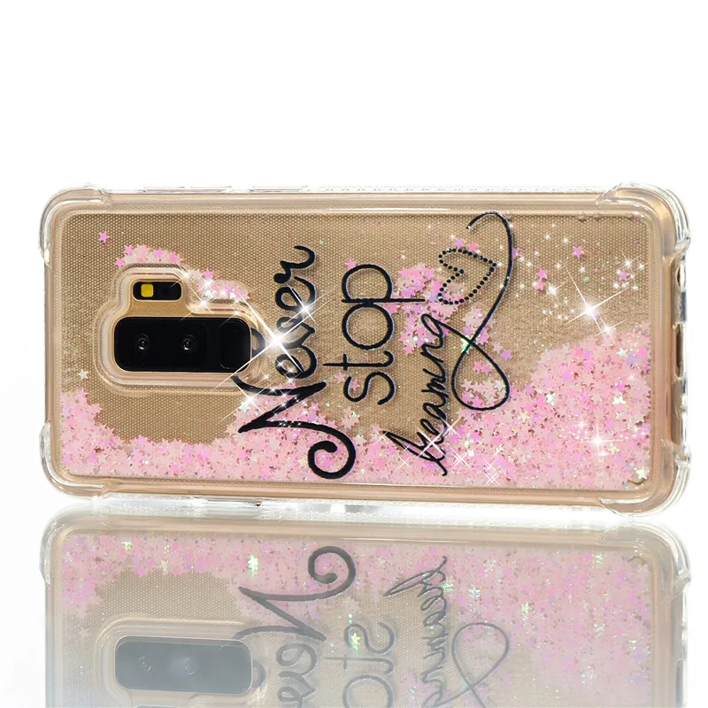 Liquid Case for Samsung Galaxy A6 A8 Plus 2018 S8 S9 Plus S6 S7 Edge Note8 Note9 S5 S6edge Glitter Love Silicone PC Full Cover (44)