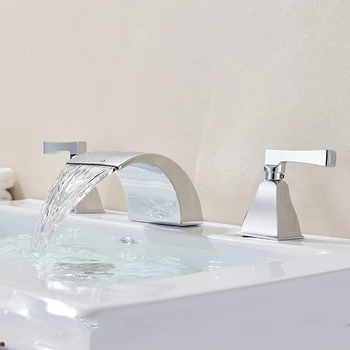 

Chrome Deck Mount Deluxe 3pcs Swan Bathroom Basin Faucet Double Handles