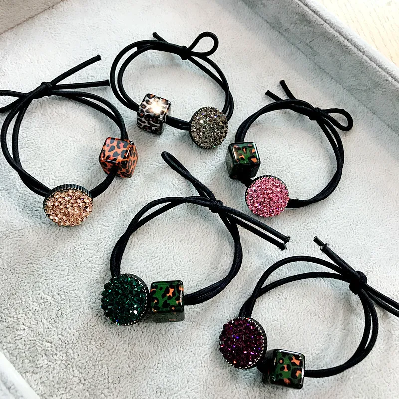 

Korea Fashion Leopard-print Square Headwear Full Czech Rhinestone Flashing Elastic Hair Bands Hair Accessories for Girl Women