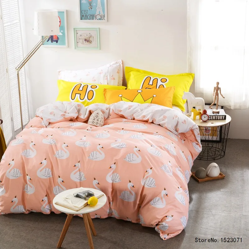 TUTUBIRD pink swan duck goose cartoon bedding set Crystal Arrays Duvet