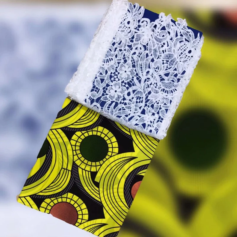 

African Print Fabric Wax Cloth Net Cloth Matching Telas Por Metro 100% Cotton 3 Yards Punch 2.5 Yards Lace Rich Getzner Quality