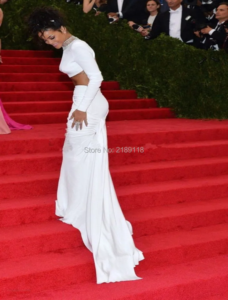 New-Rihanna-Celebrity-Dresses-White-Sexy-Two-Piece-Long-Mermaid-High-Collar-Crystals-Open-Back-Red (1)