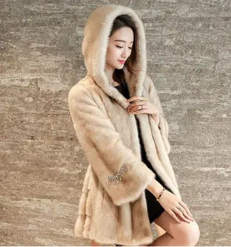 

The new imitation of the mink fur fur coat 2017 autumn and winter women's long hooded fashion temperament jacket