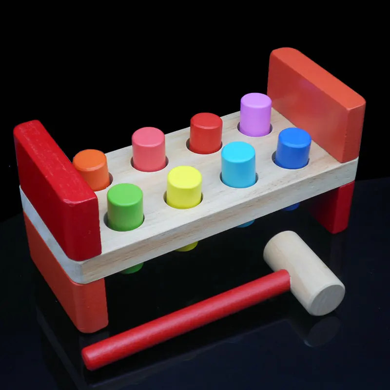 Colored wooden toy percussion stakes color piling machine Kids wooden toys on deck Classic Learning and