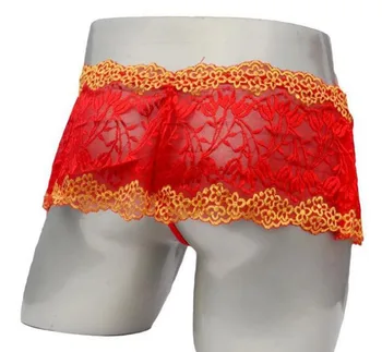 

Sexy sissy gay underwear panties men thong and G string low-waist male lace skirt ZJH885P