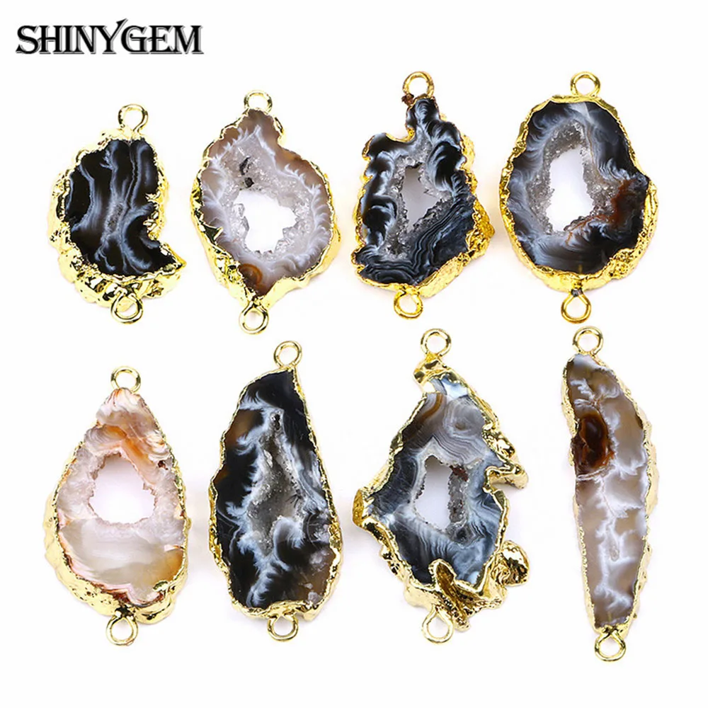ShinyGem случайным образом отправить черный коричневый агаты кулон Золотое покрытие