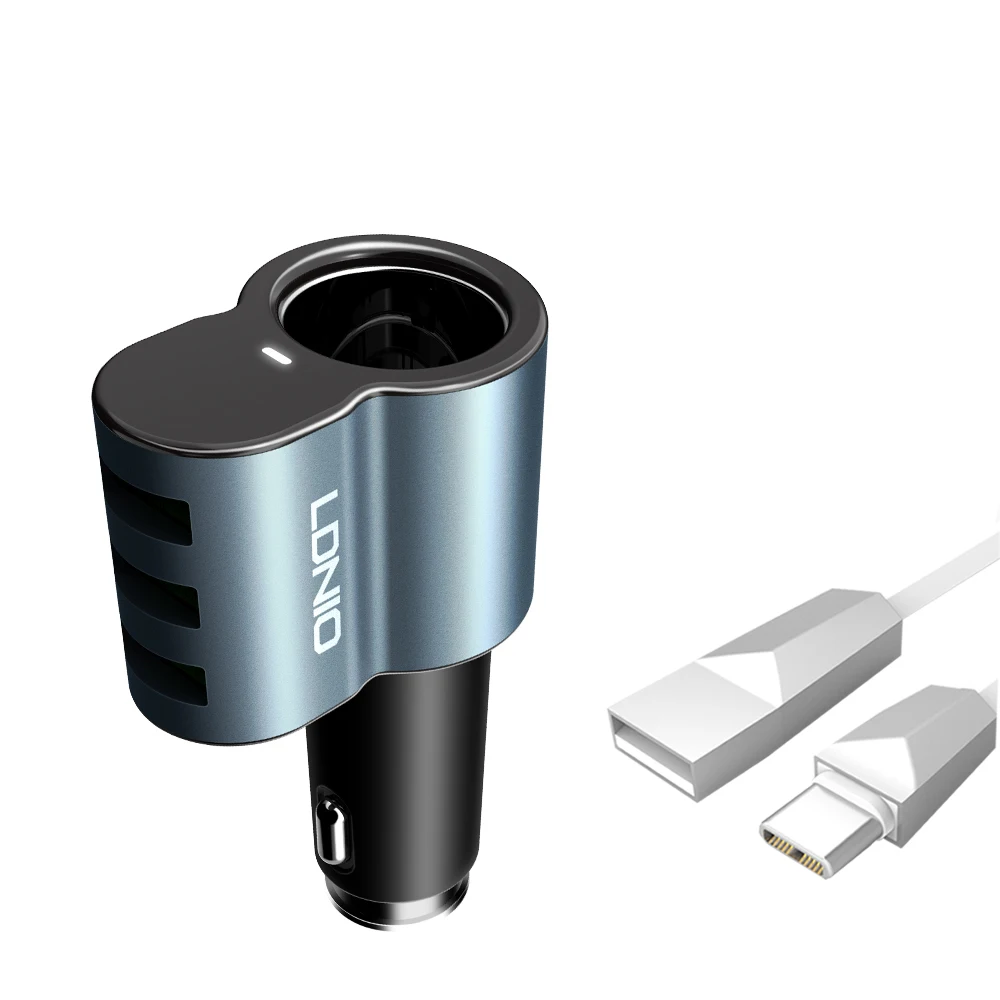 LDNIO 3 USB выход 2.4A Макс реальная Быстрая автомобильная зарядка Продажа с кабелем Type