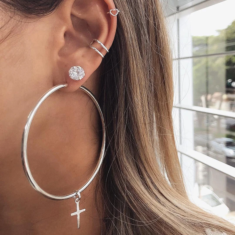 

Personality Super Big Circles Hoop Earrings For Women Fashion Gold Color Jewelry Trendy Retro Big Round Circle Star Earrings