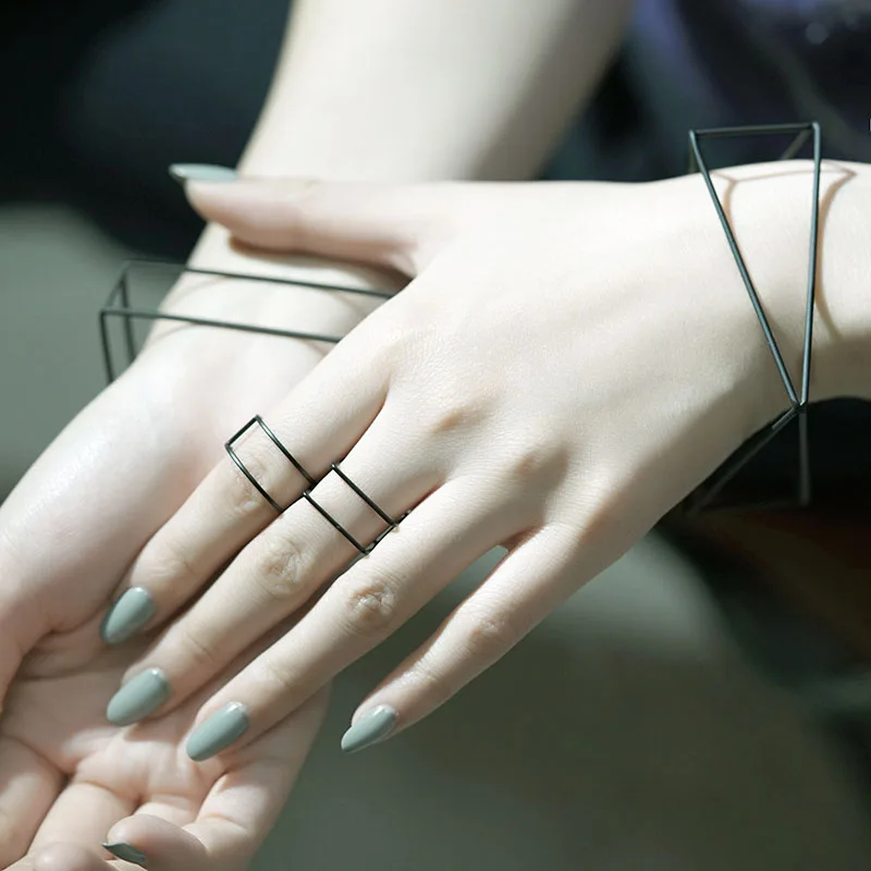 Bangle bracelet Brief Style Minimalist Black Plated Copper Hollow Out Triangle Square Bangle Cuff Statement Bracelets & Bangles Bijoux