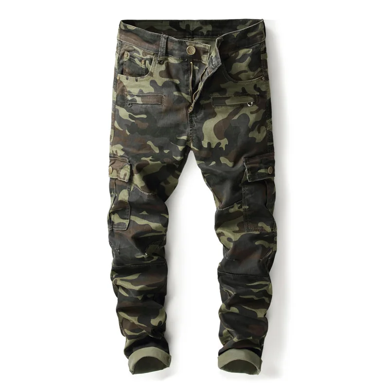 New fashion mens jean military army green slim fit stretch jeans zipper