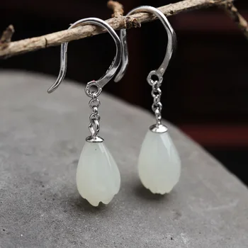 

Pure Real Elegant Dangle Earrings For Women Unniversary Jade Hetian face fringe earring jewelry gift small drop of women Hot