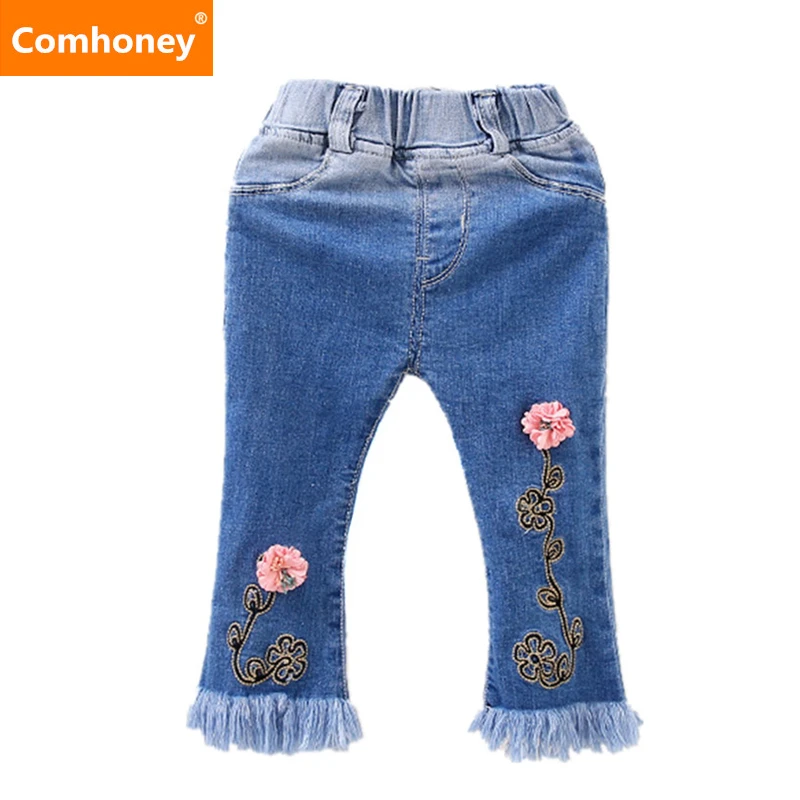Jeans For Girls Embroidery Baby Long Pants Korean Children's Wear