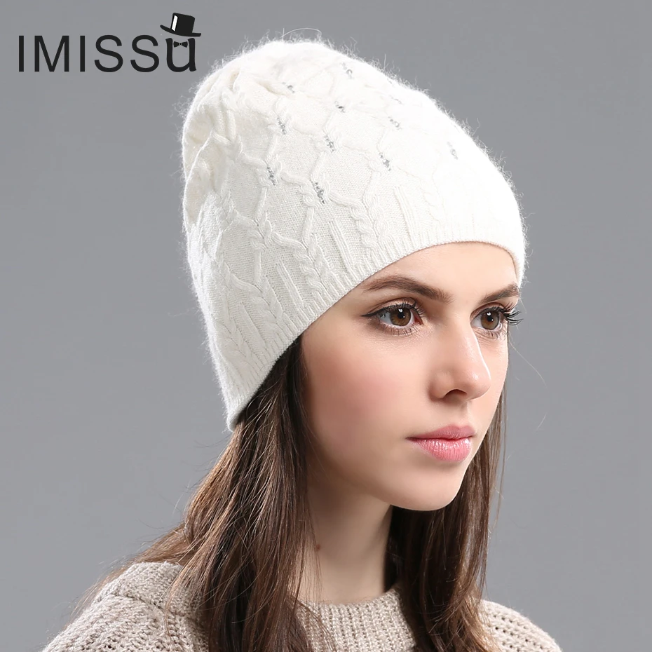 IMISSU Женщины Шерсть Hat для Зима Настоящее Кашемир Шапочки женская Повседневная Шапки Год Мода Толстые Теплые шляпы