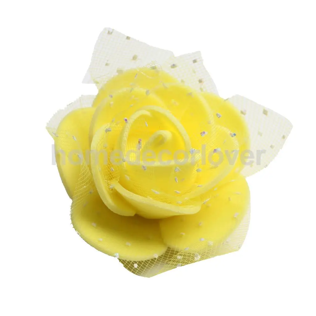 50 Pieces Many Color Mini Artificial Foam Mesh Rose Flower Heads Embellishment for Wedding Crafts 4cm