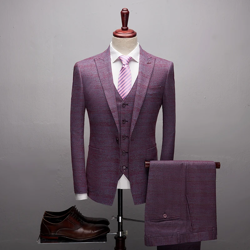 

Fashion Boutique High quality Mens Wedding suits Formal Suits 3 Pieces Wedding Groom Tuxedos Prom Slim Fit Light plaid suits