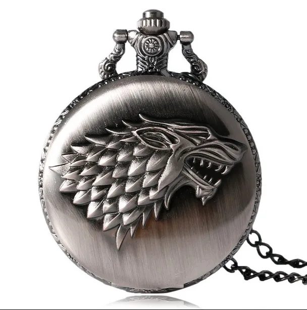 Бронзовые Серые Зимние часы Winterfell House Starks family emblem Wolf кварцевые карманные часы Аналоговые подвесные Мужские Женские часы